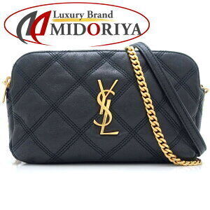SAINT LAURENT PARIS Becky Double Zip Pouch Crossbody Shoulder Bag Black Leather